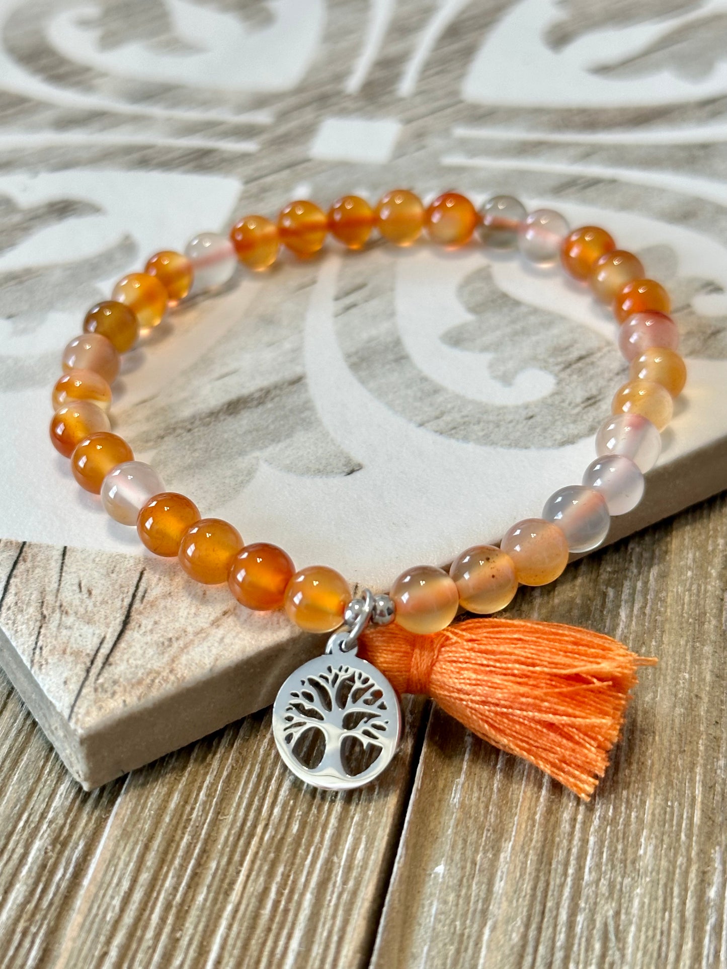 6mm Carnelian Tree of Life Stretch Bracelet