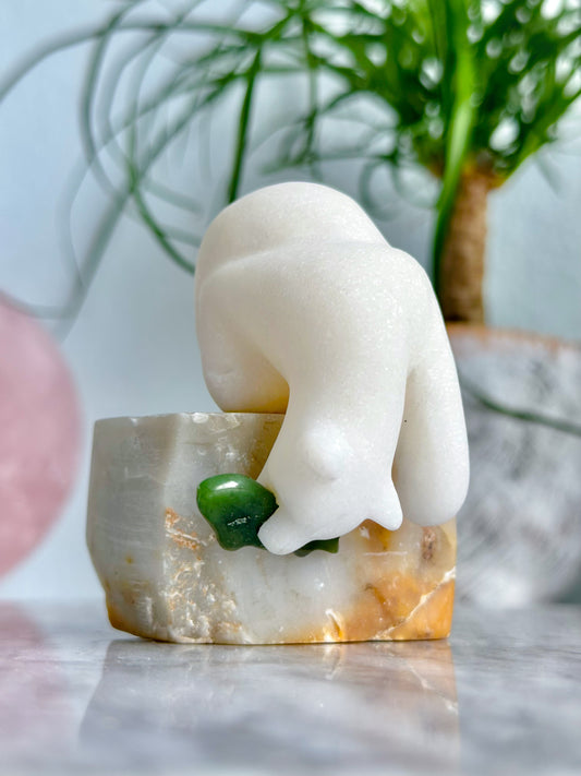 3.25 Inch White Marble Polar Bear Carving