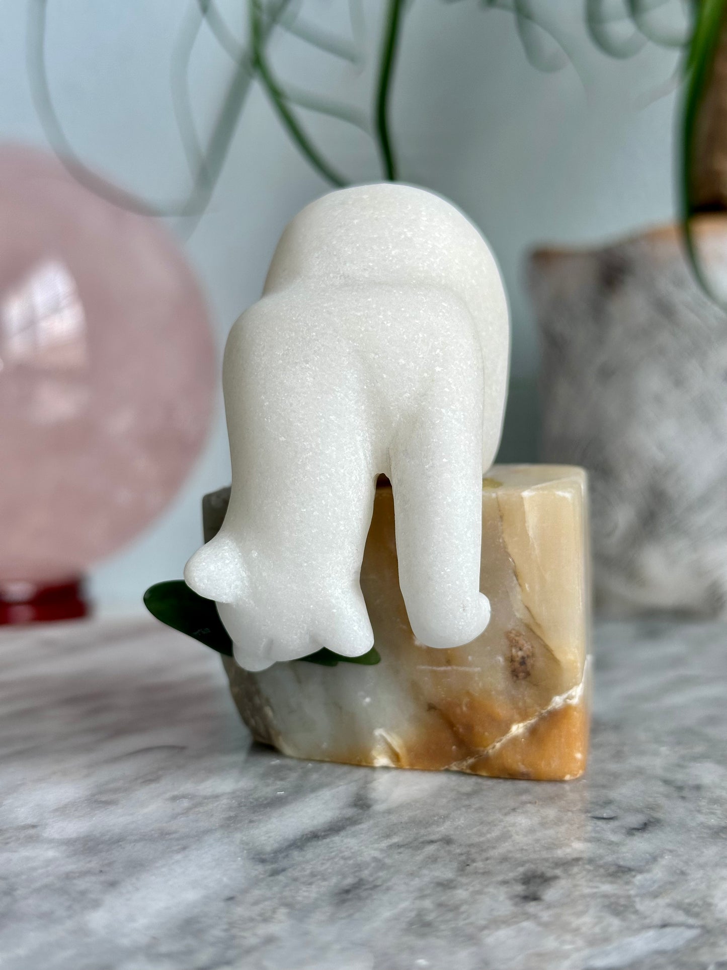 3.25 Inch White Marble Polar Bear Carving