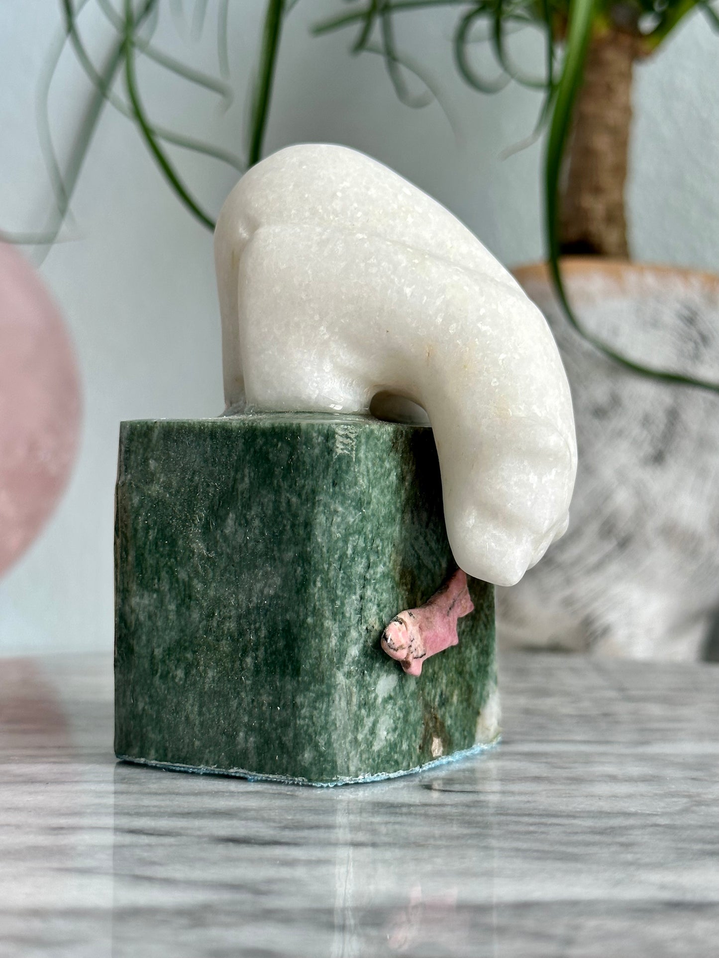 3.85 Inch White Marble Polar Bear Carving