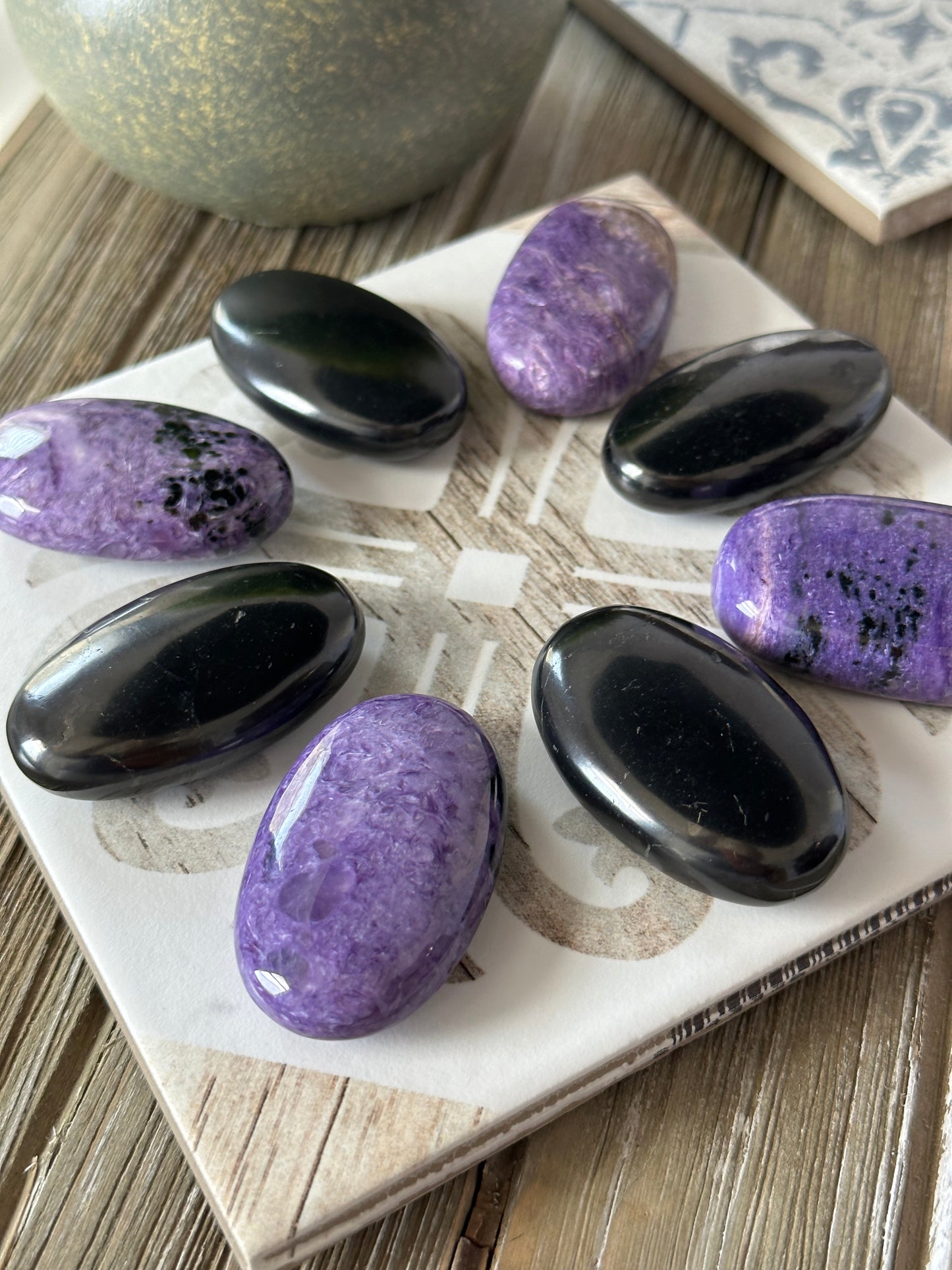 Charoite & Shungite Palm Stone Harmonizer/Balancer Set