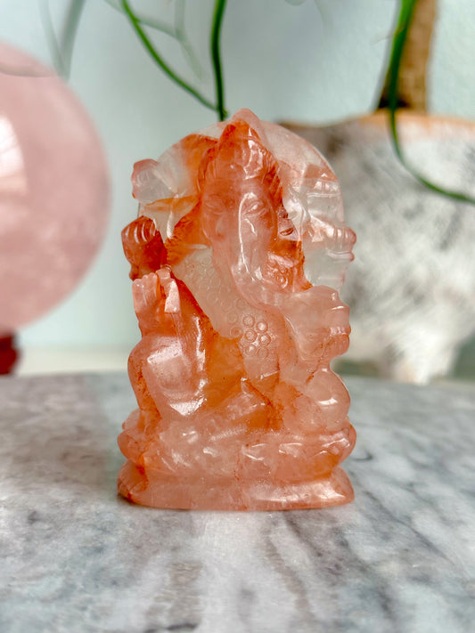 Fire Quartz Ganesha on Lotus Carving