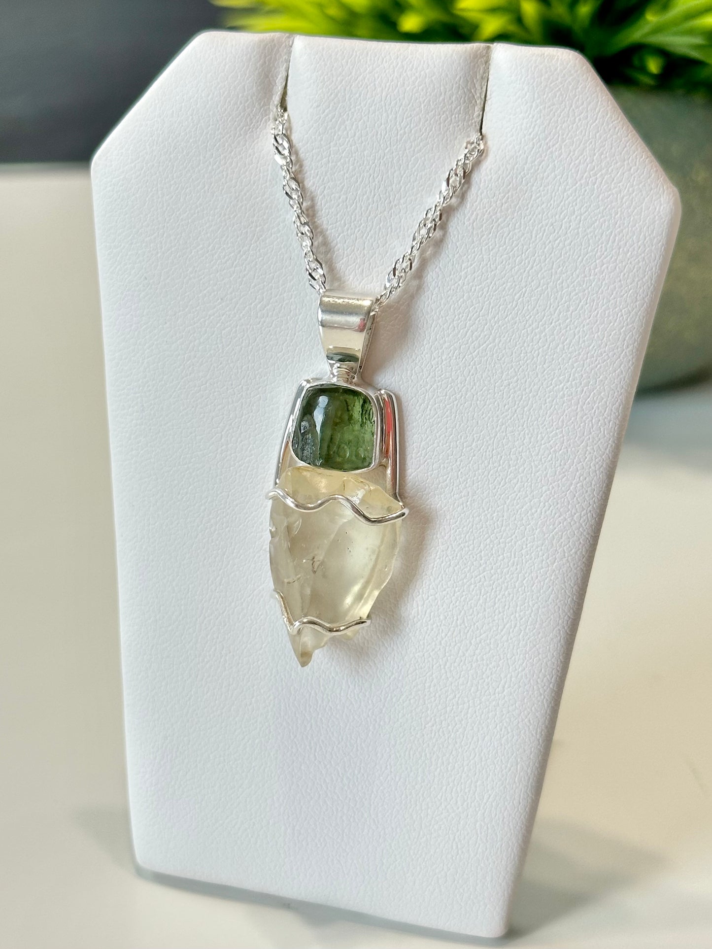 Moldavite and Libyan Desert Glass Pendant