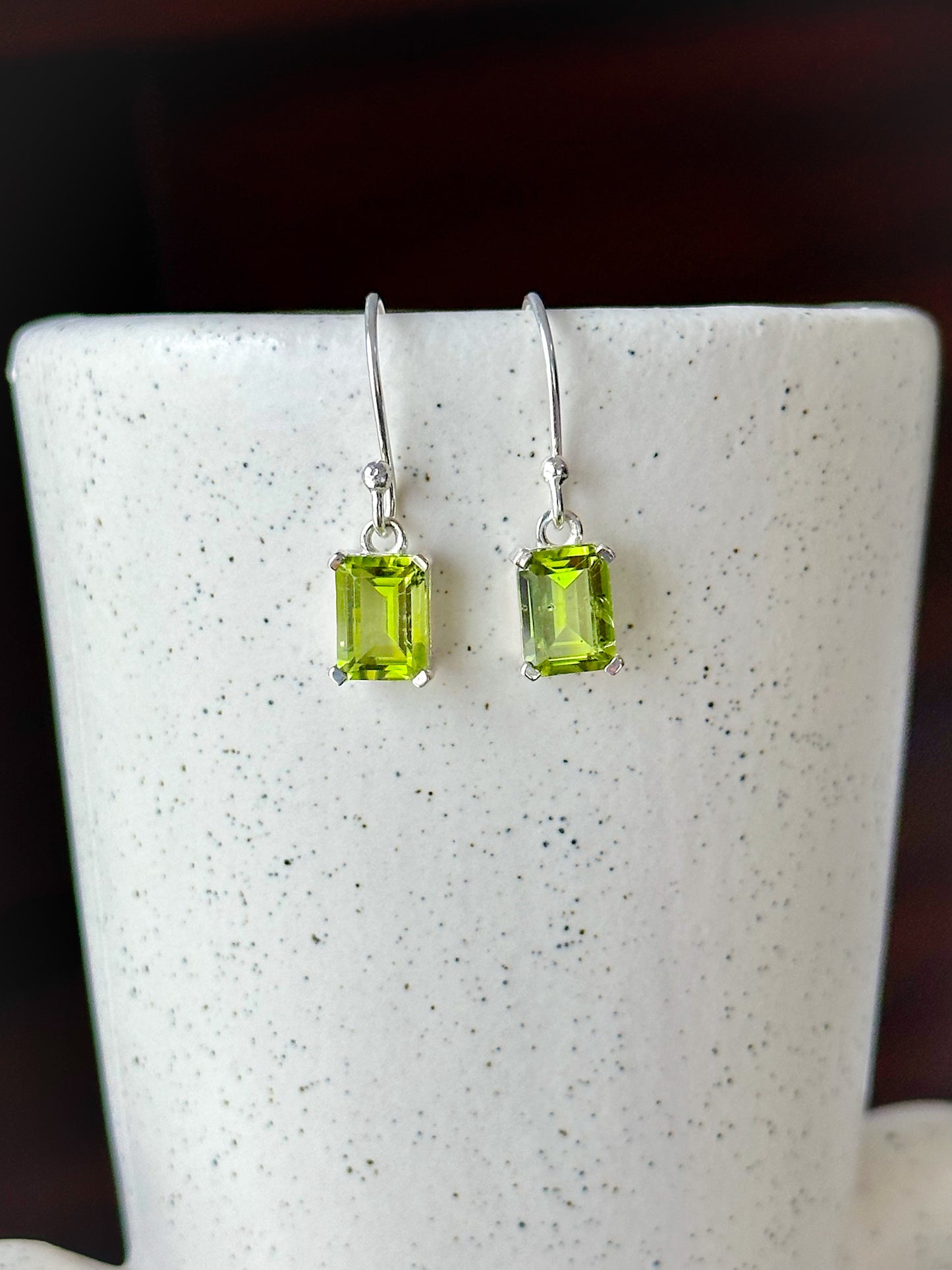 8x6mm “Emerald” Cut Peridot Earrings