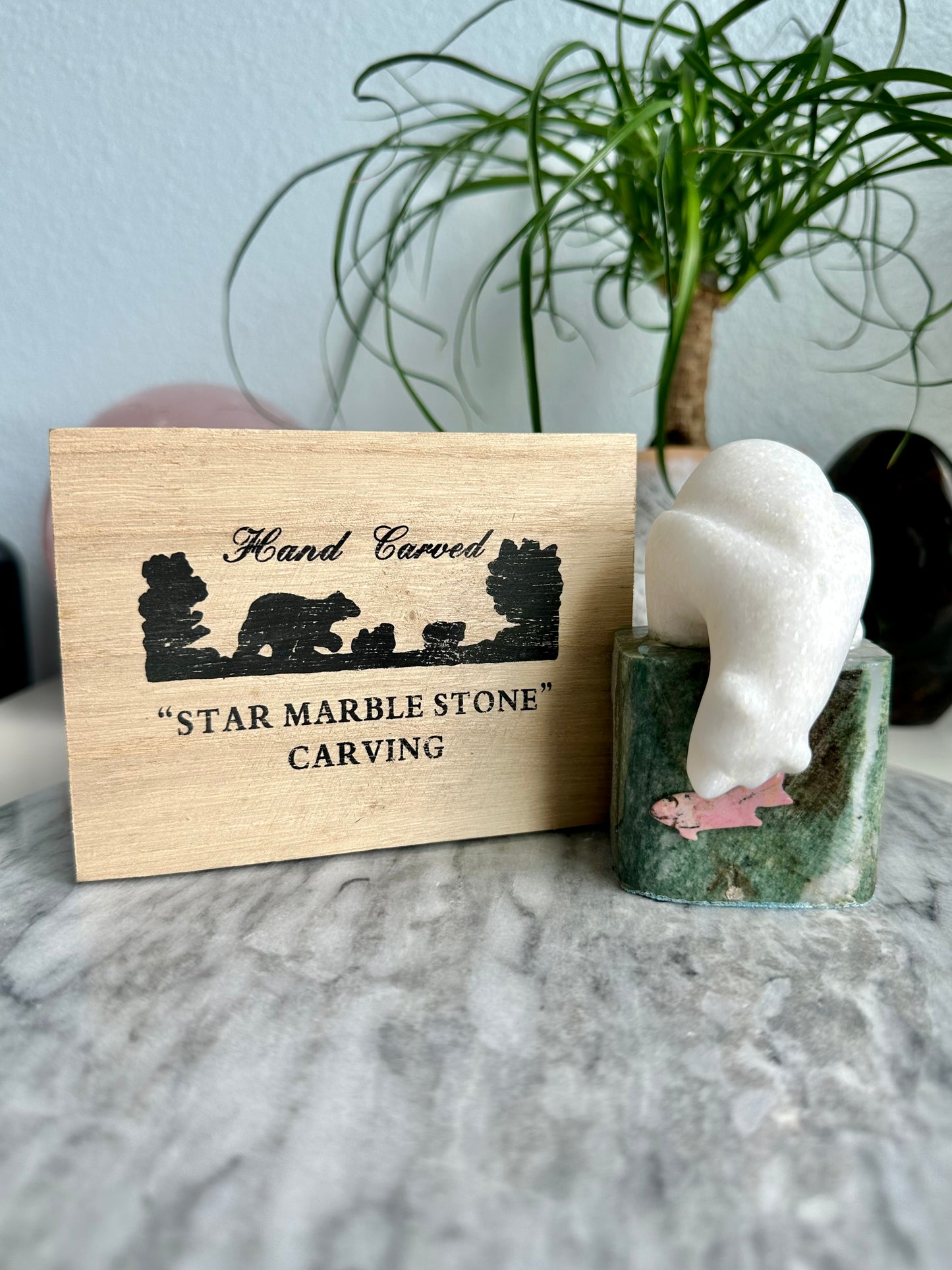 3.85 Inch White Marble Polar Bear Carving