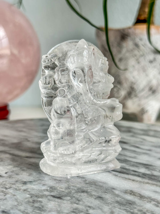 Clear Quartz Ganesha on Lotus Carving