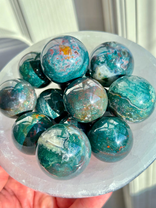 Small Teal Green Ocean Jasper Spheres