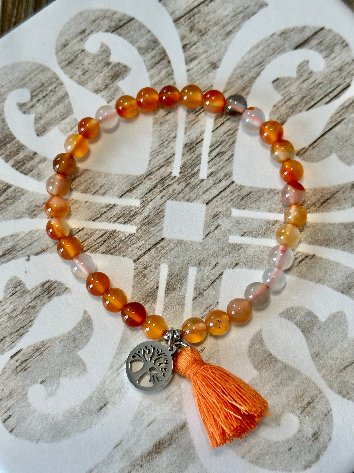 6mm Carnelian Tree of Life Stretch Bracelet