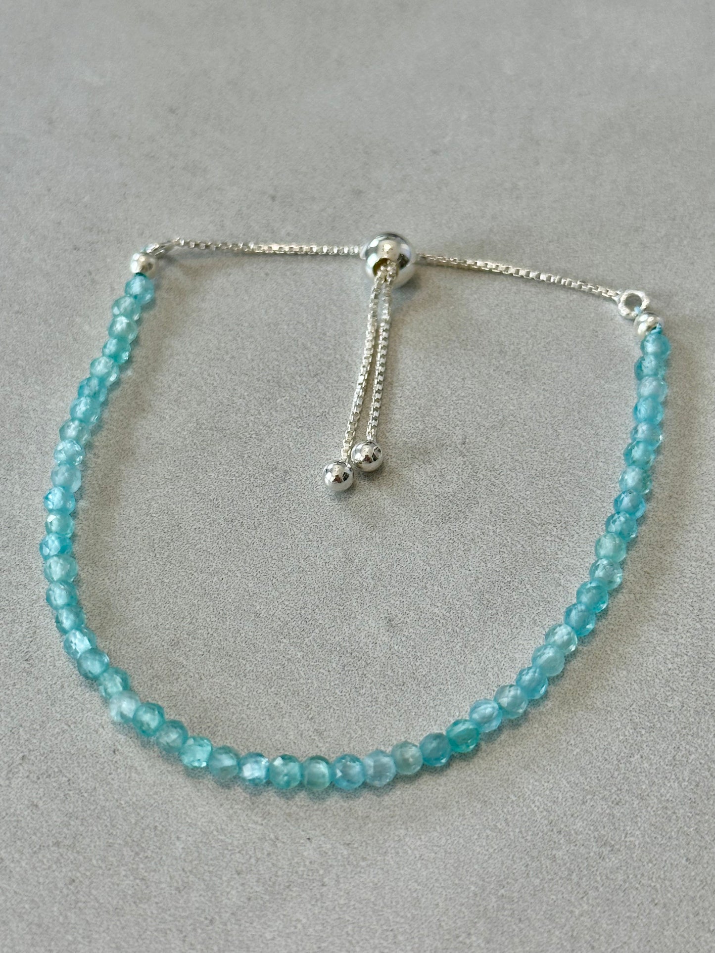 3mm Faceted Apatite Bracelet, Sterling Silver, Adjustable