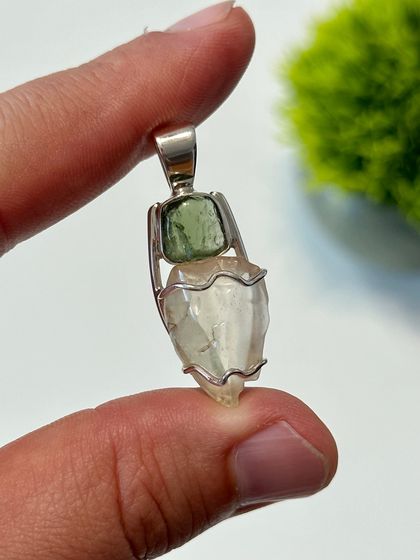 Moldavite and Libyan Desert Glass Pendant
