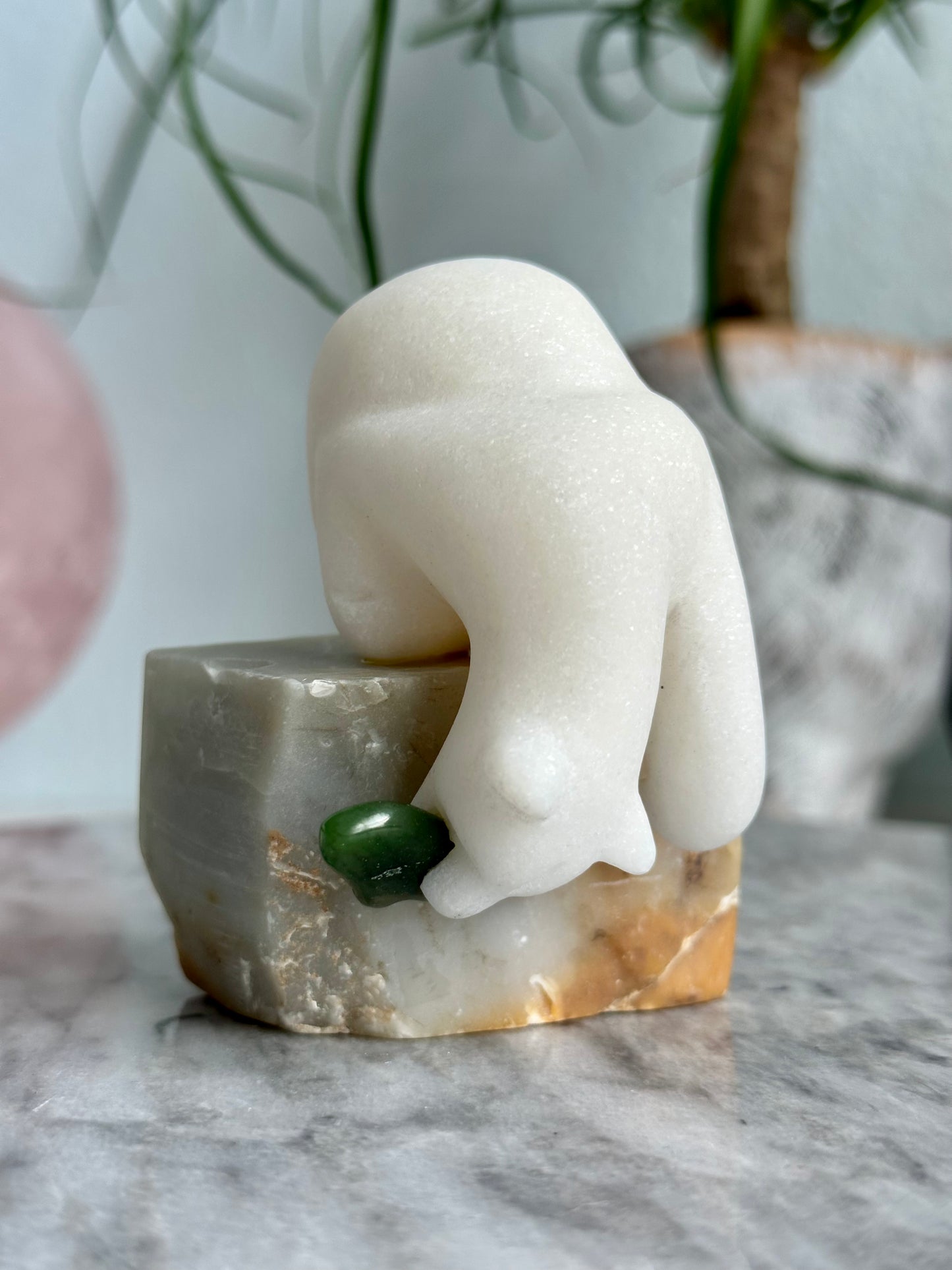 3.25 Inch White Marble Polar Bear Carving