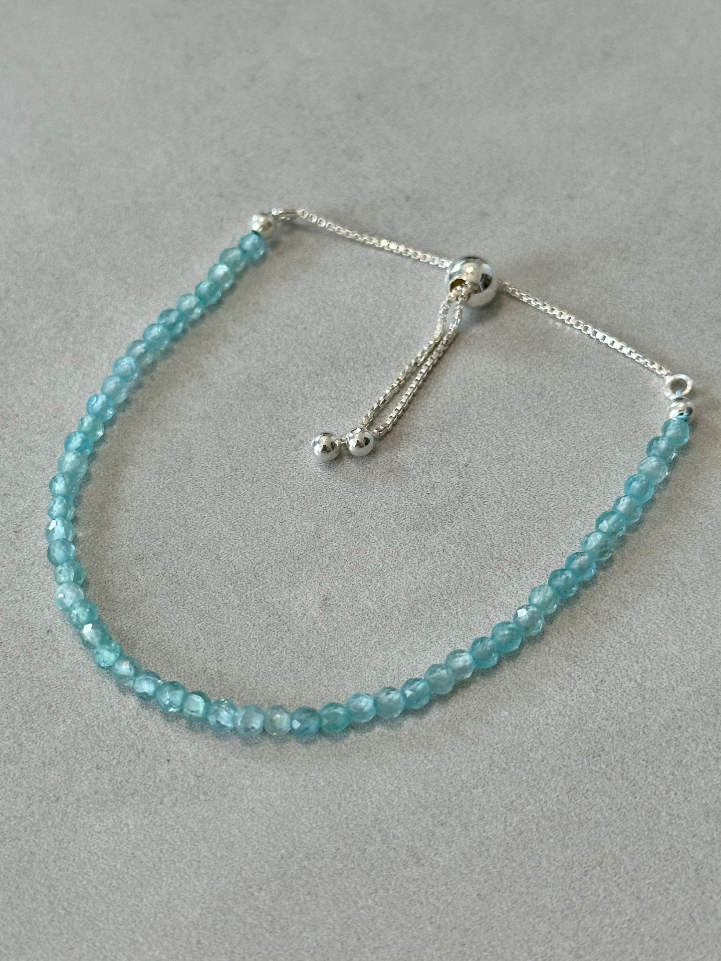 3mm Faceted Apatite Bracelet, Sterling Silver, Adjustable