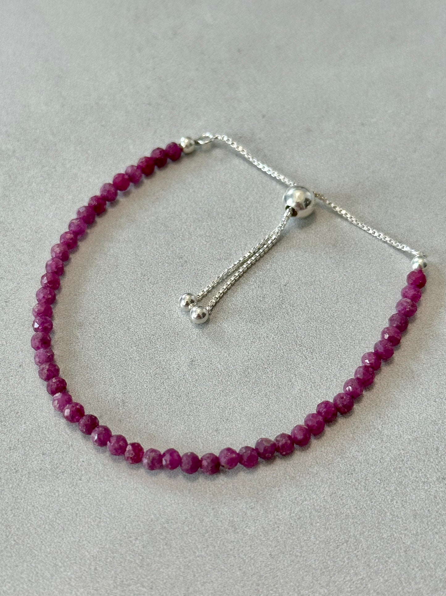 3mm Faceted Ruby Bracelet, Sterling Silver, Adjustable