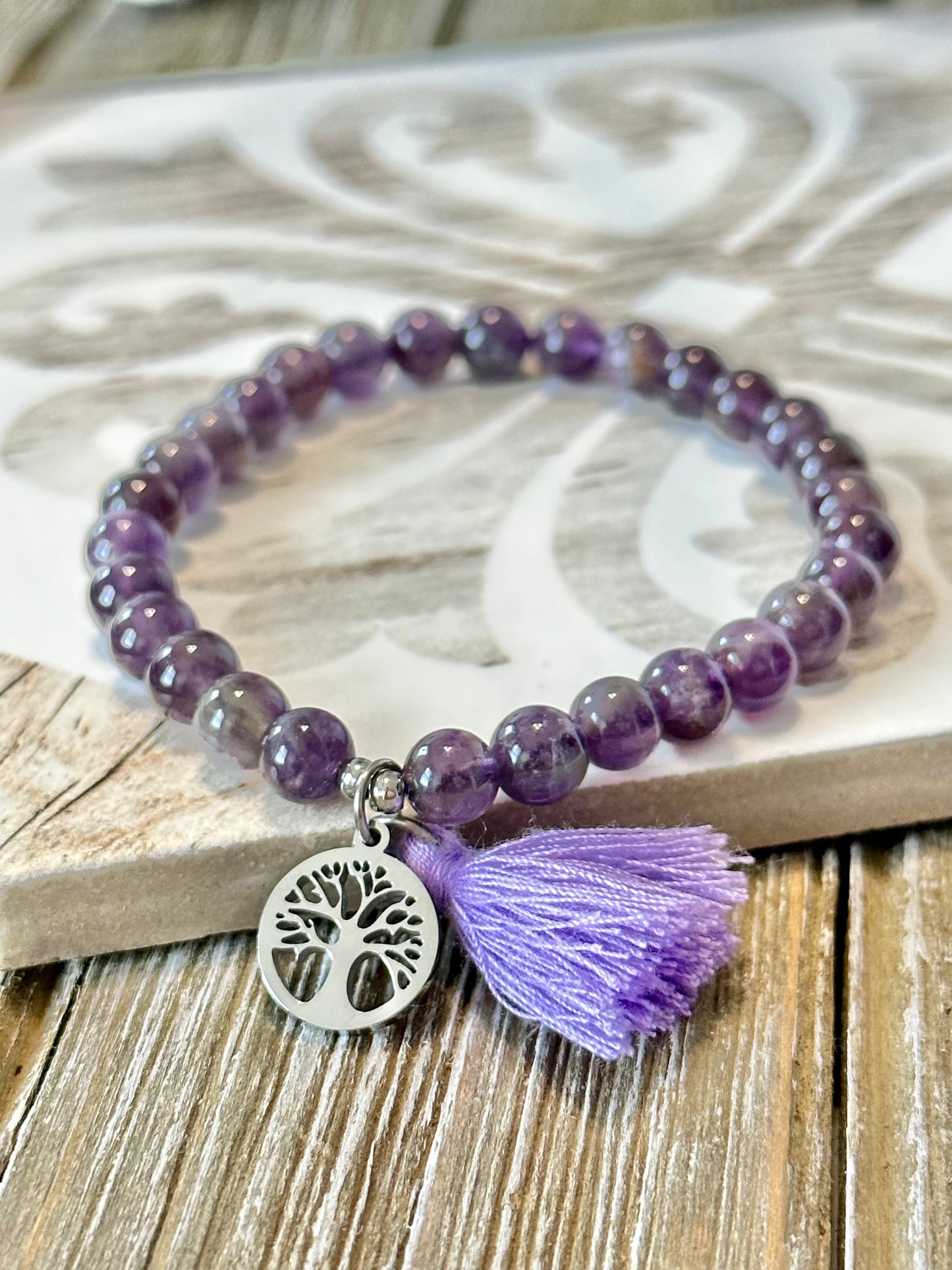 6mm Amethyst Tree of Life Bracelet