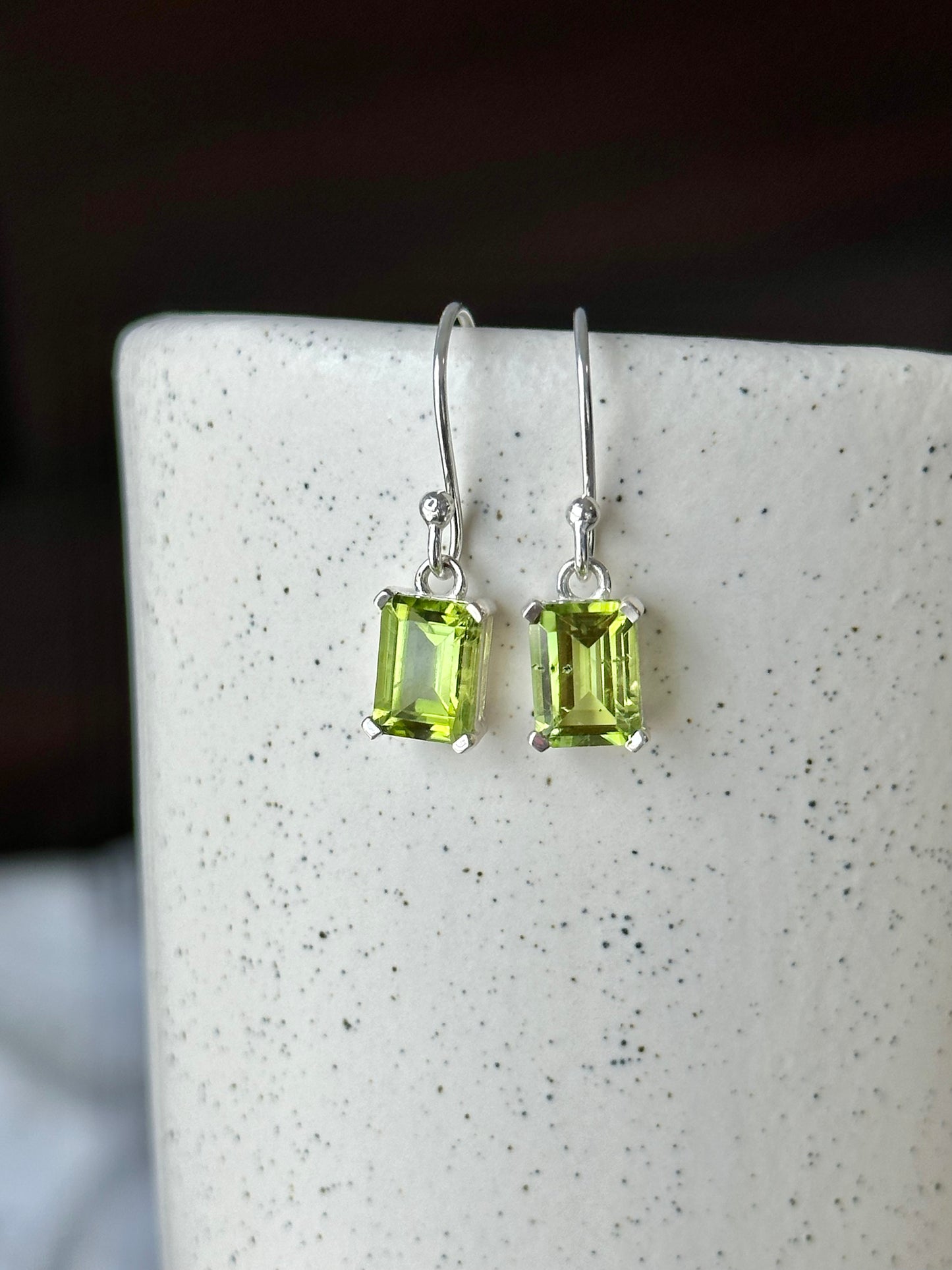 8x6mm “Emerald” Cut Peridot Earrings