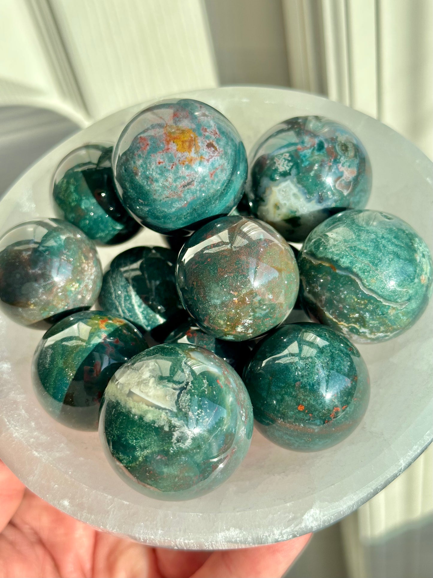 Small Teal Green Ocean Jasper Spheres