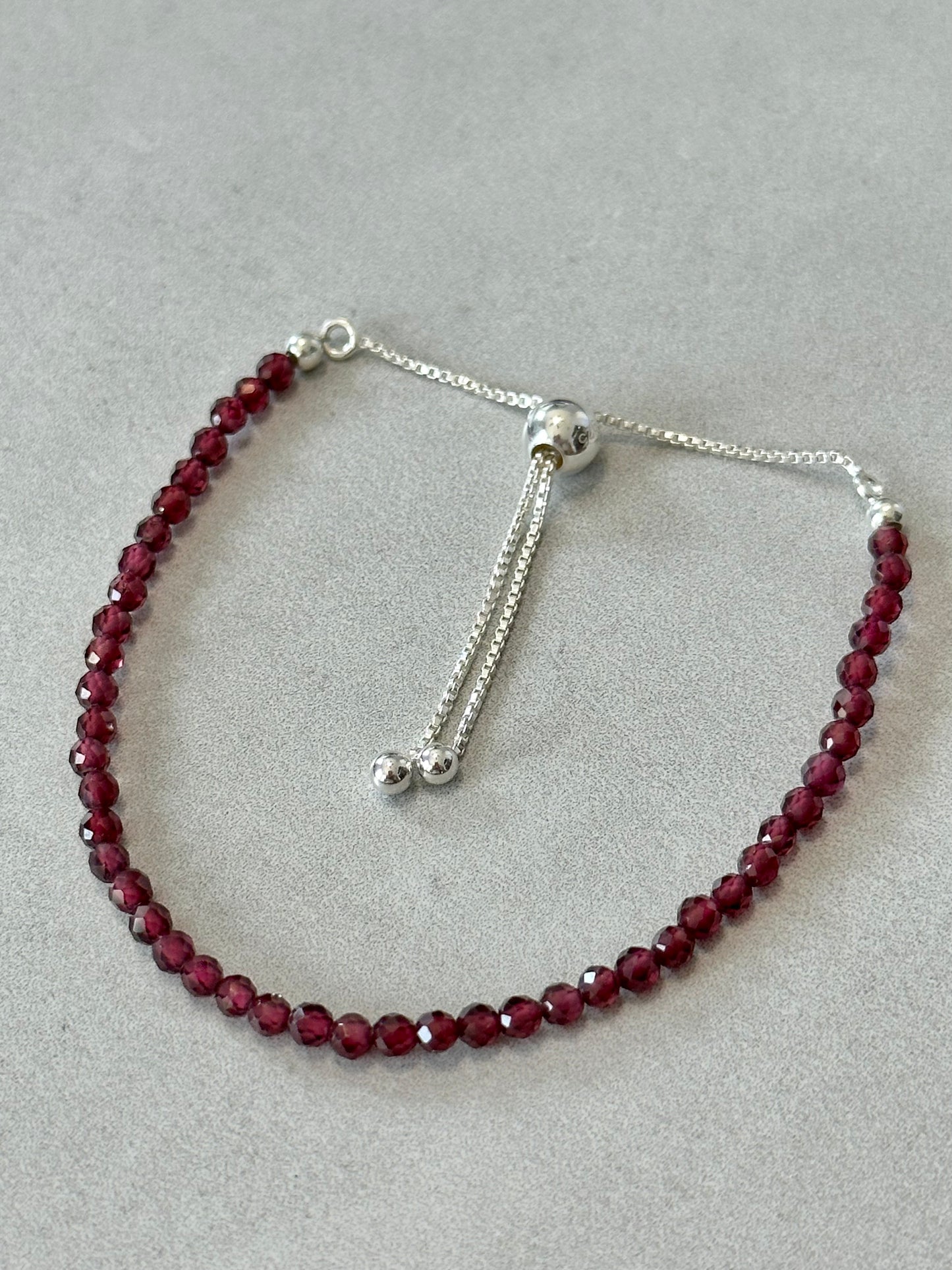 3mm Faceted Garnet Bracelet, Sterling Silver, Adjustable