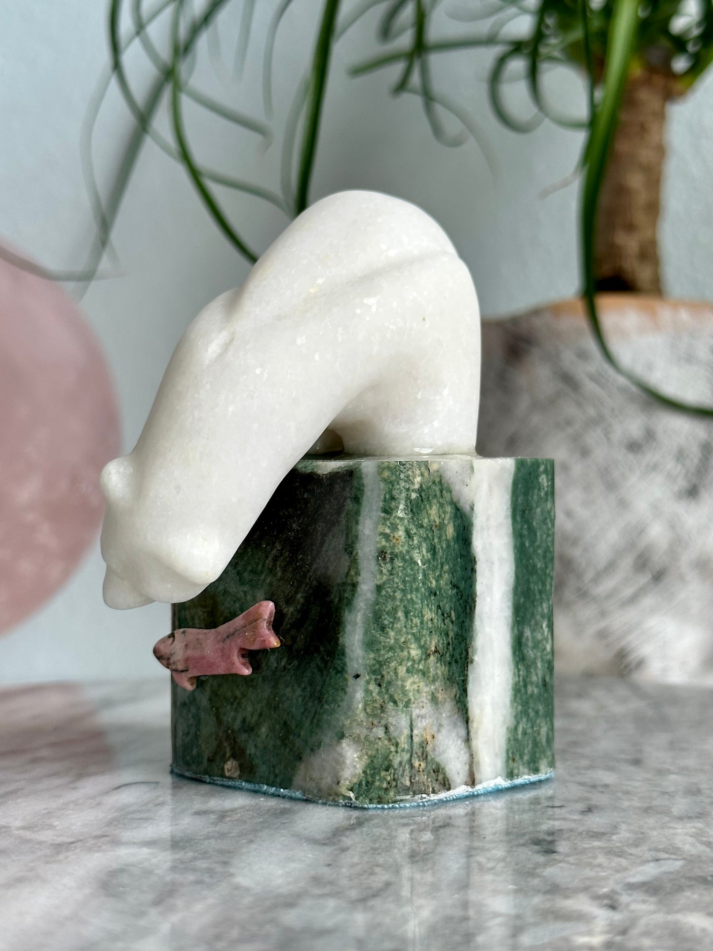 3.85 Inch White Marble Polar Bear Carving