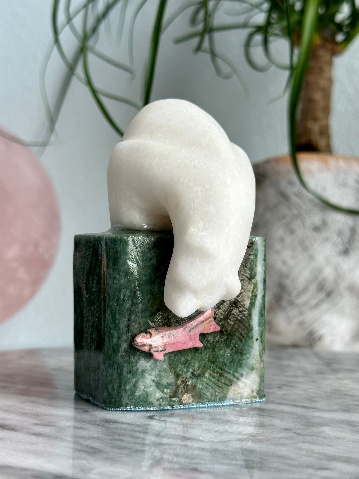 3.85 Inch White Marble Polar Bear Carving