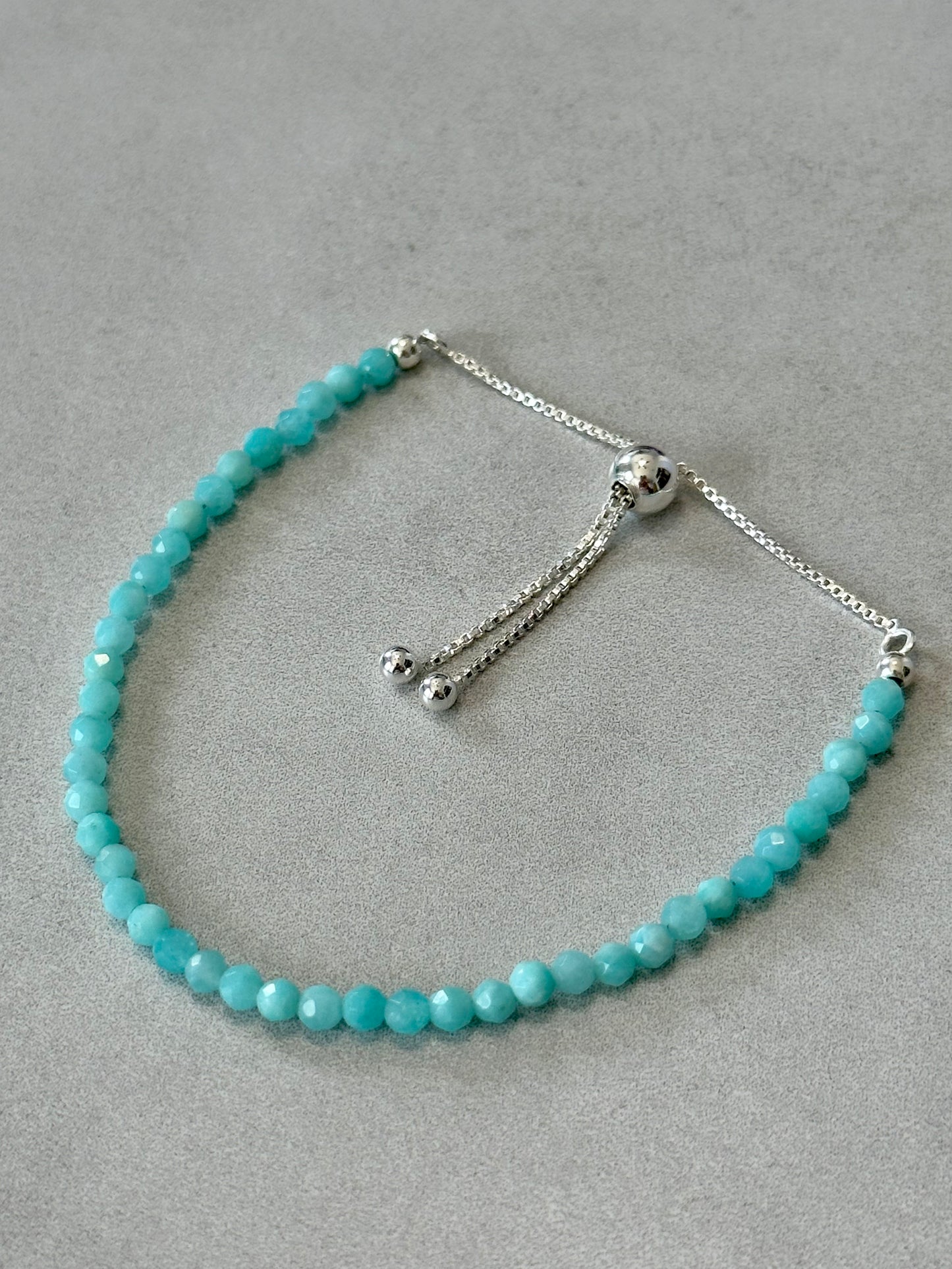 3mm Faceted Amazonite Bracelet, Sterling Silver, Adjustable