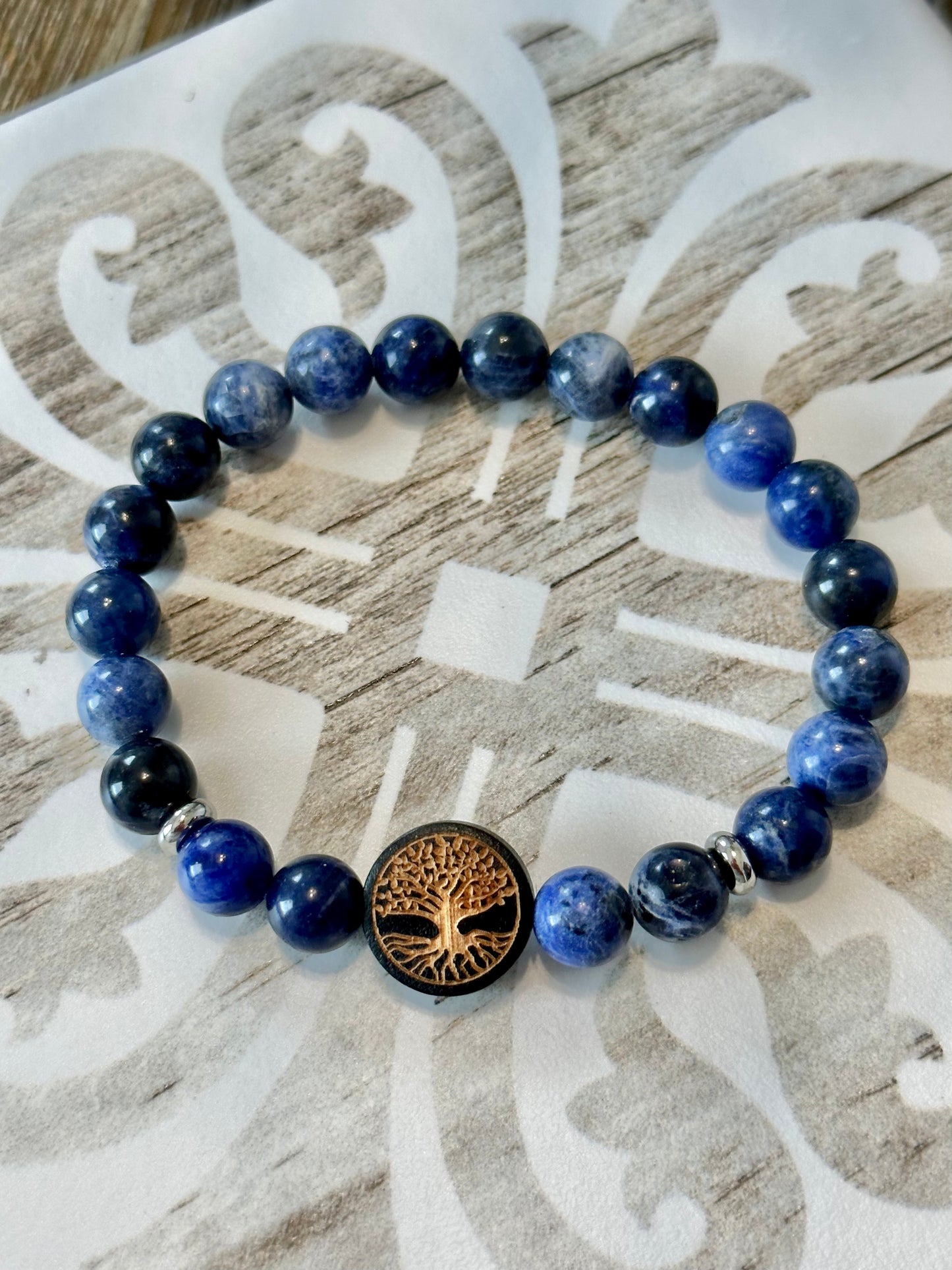 8mm Sodalite Tree of Life Stretch Bracelet