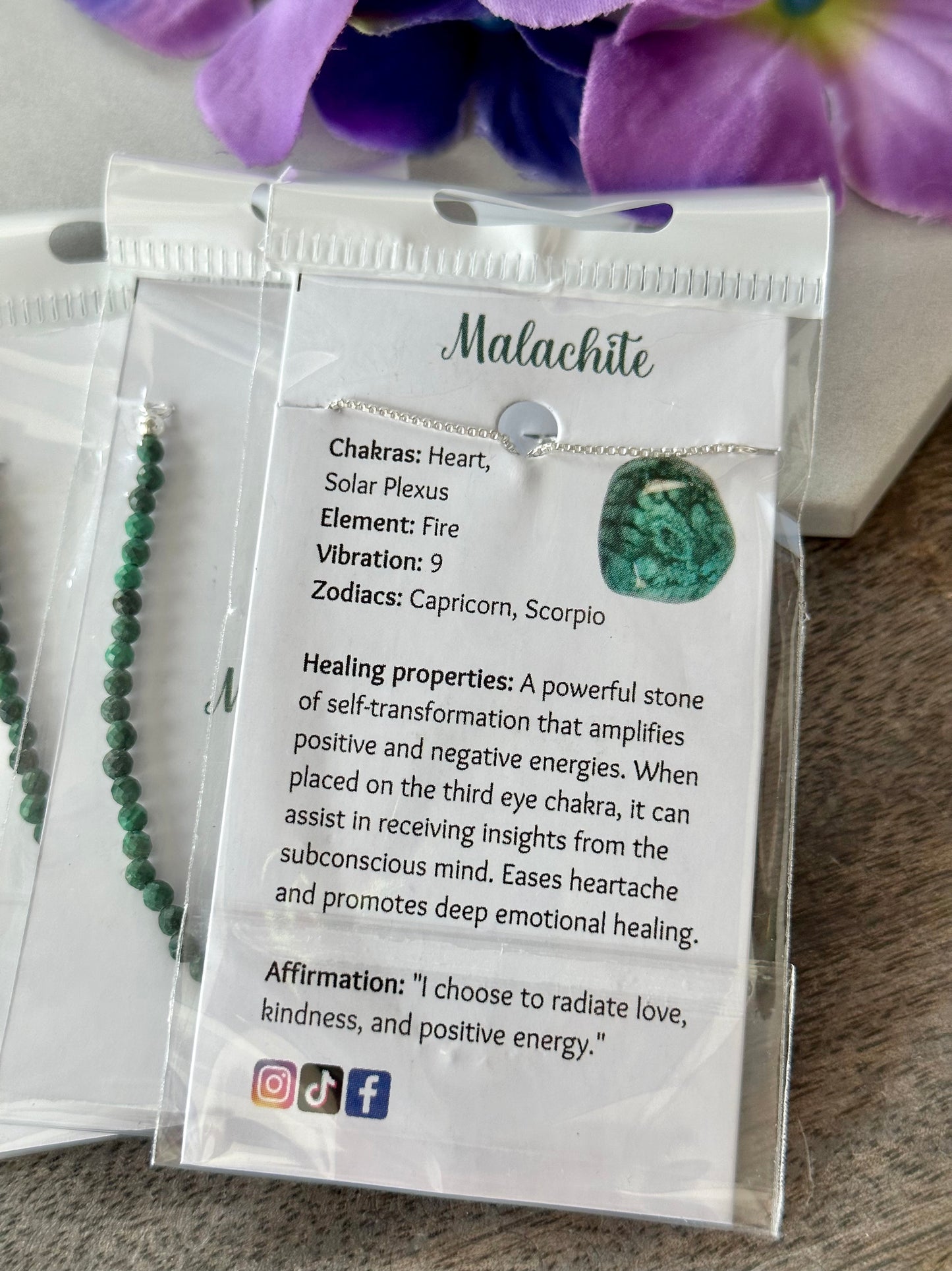 3mm Faceted Malachite Bracelet, Sterling Silver, Adjustable