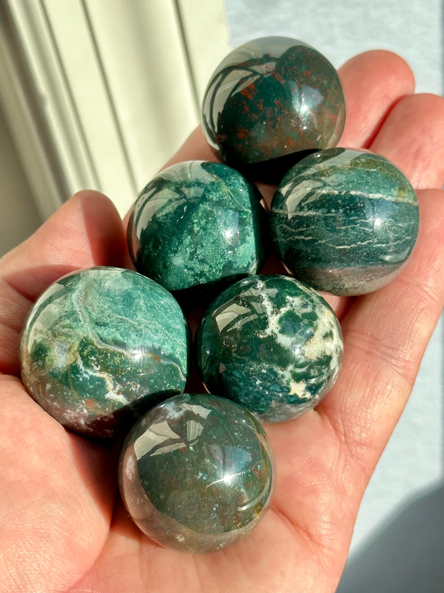 Small Teal Green Ocean Jasper Spheres