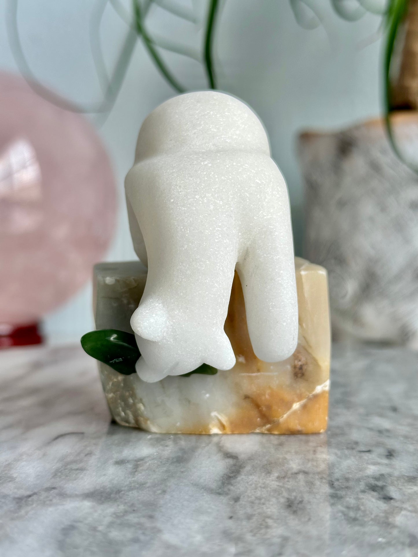 3.25 Inch White Marble Polar Bear Carving