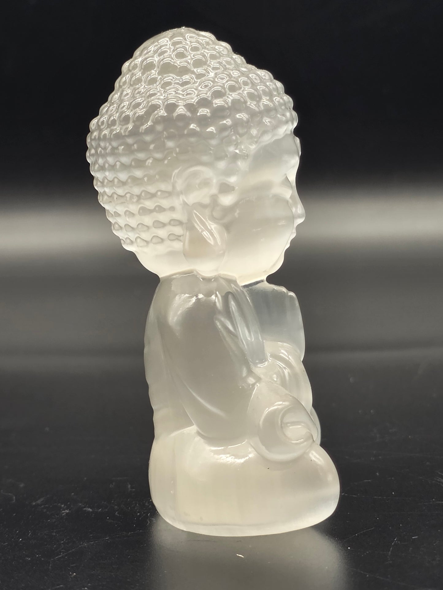 Selenite Seated Young Buddha Carving - Self Standing