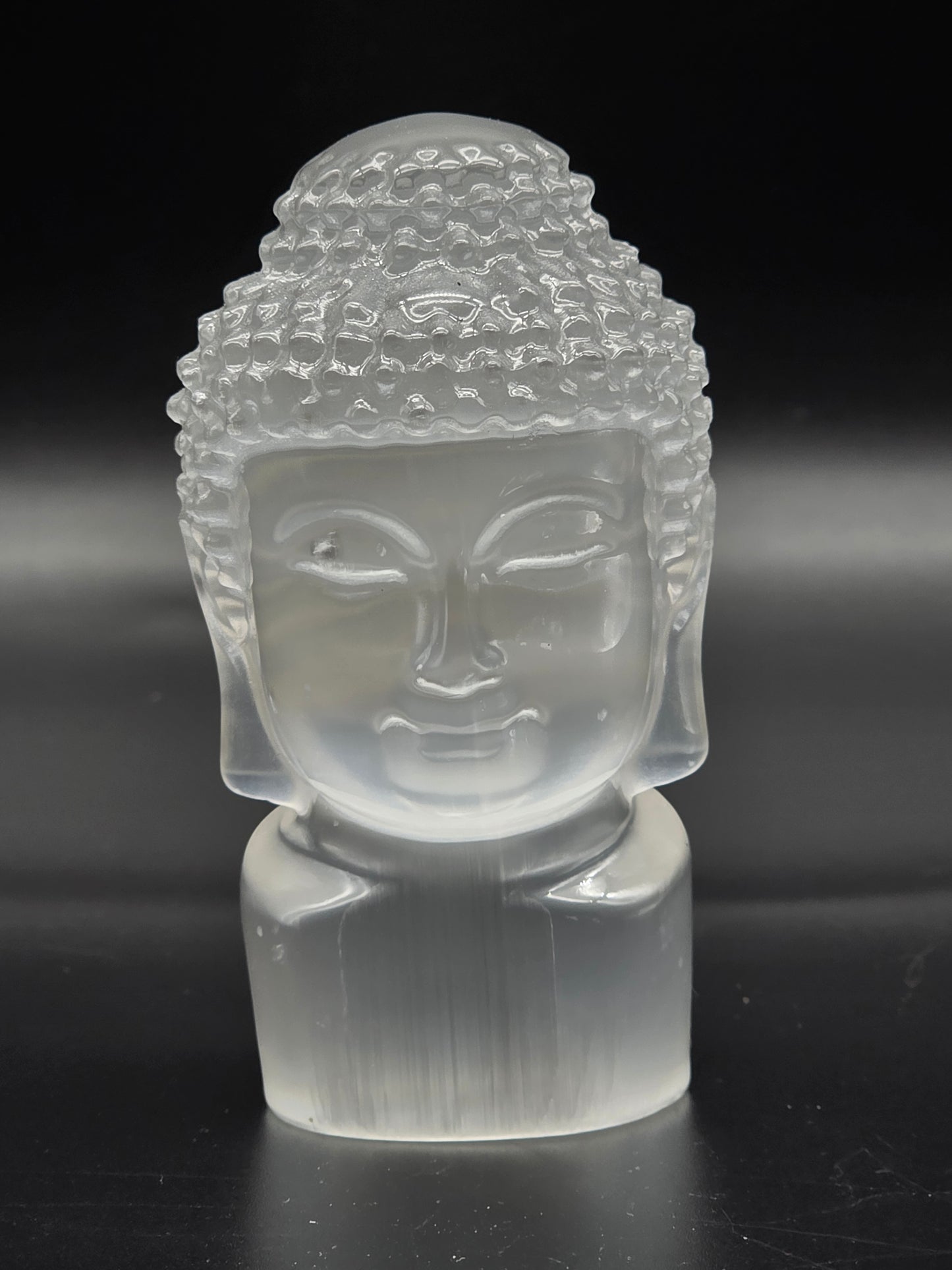 Selenite Buddha Head Carving- Self Standing