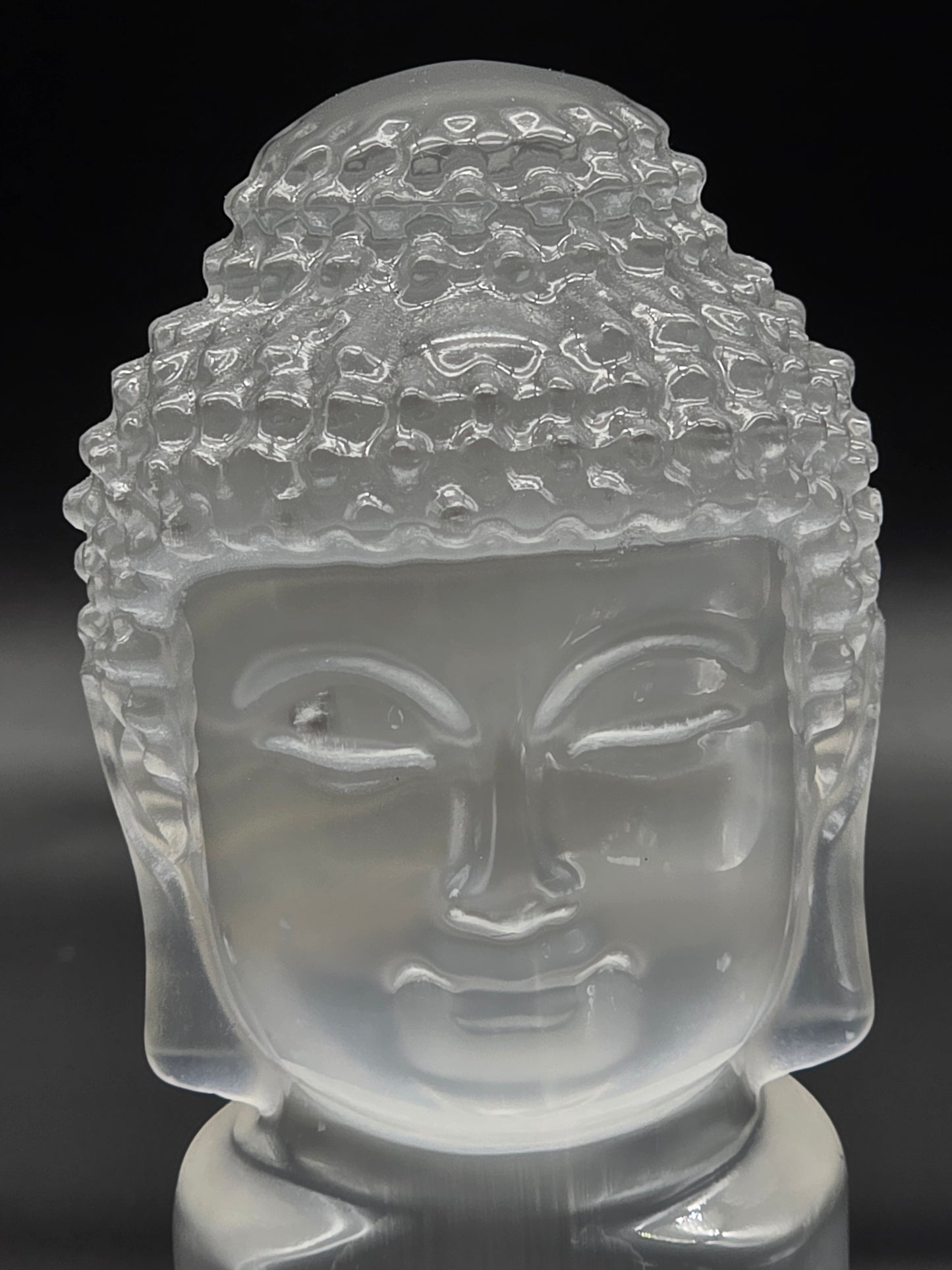 Selenite Buddha Head Carving- Self Standing