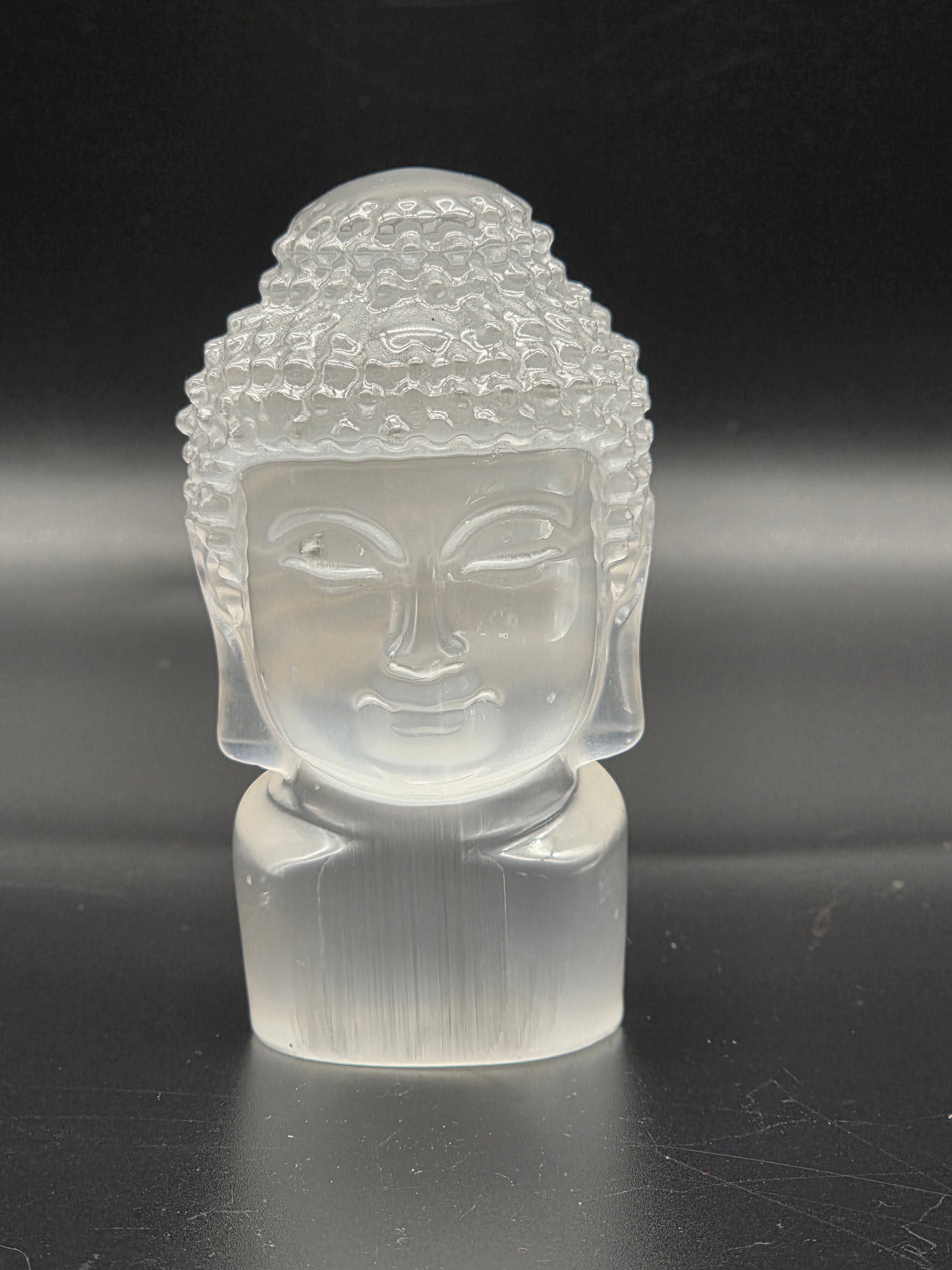 Selenite Buddha Head Carving- Self Standing