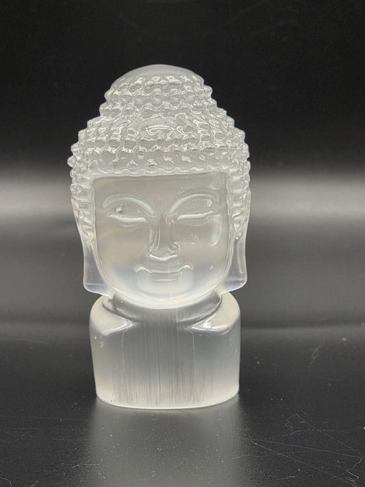 Selenite Buddha Head Carving- Self Standing