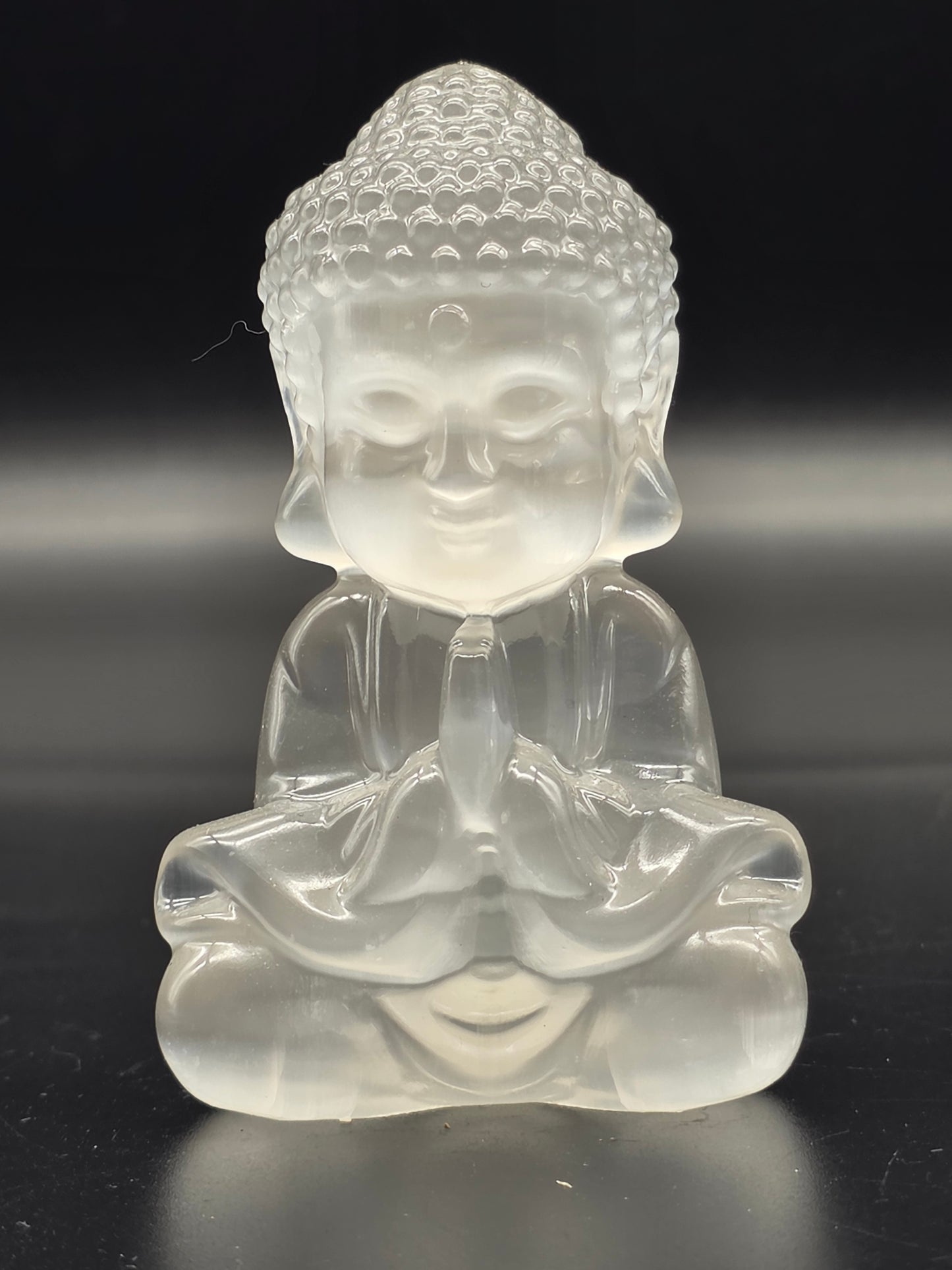 Selenite Seated Young Buddha Carving - Self Standing