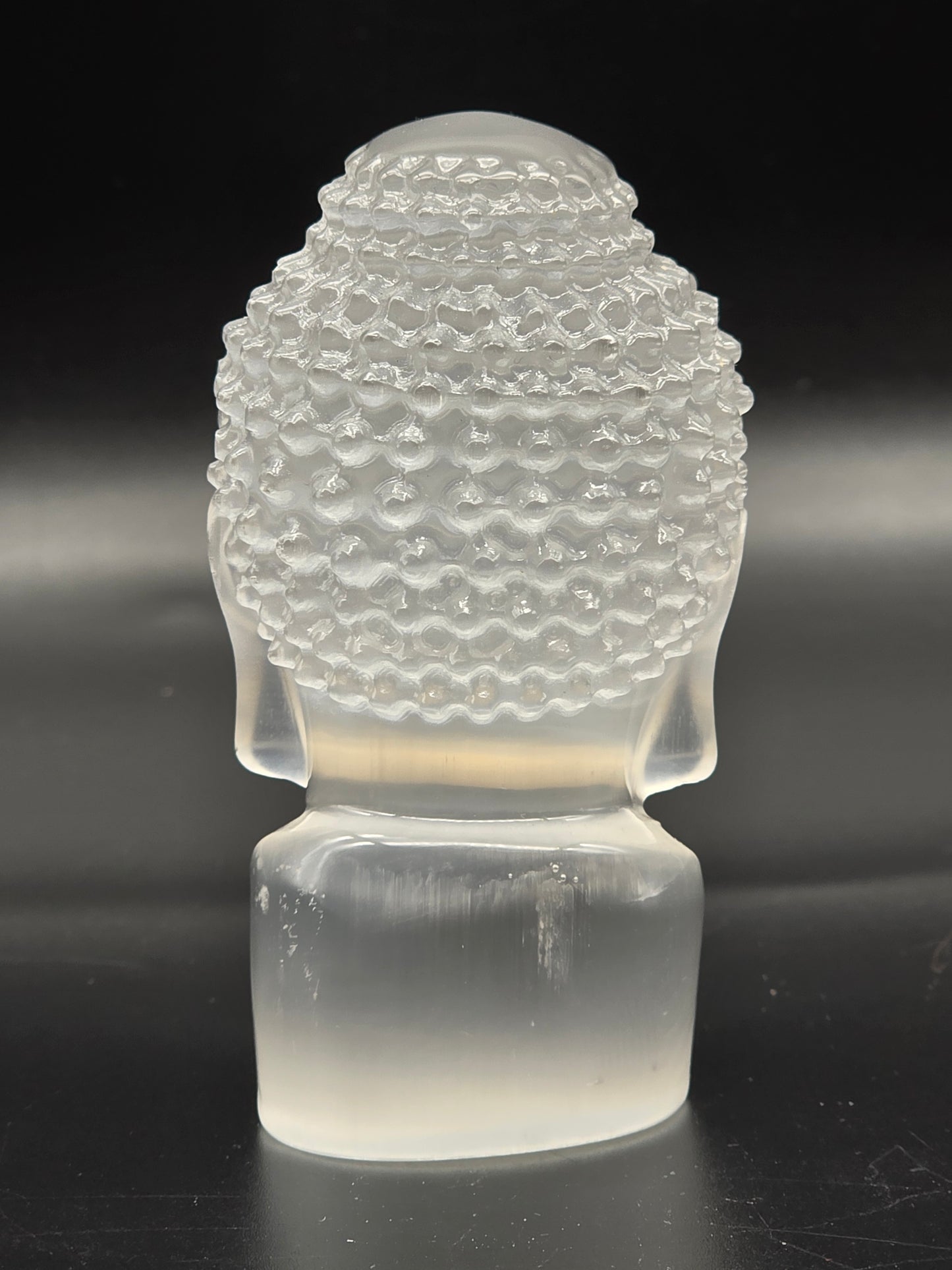 Selenite Buddha Head Carving- Self Standing